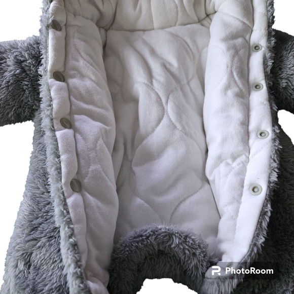 Baby Fleece Baby 0-3M Bear Grey Footed Hooded Snowsuit Winter Bunting Sherpa - Picture 5 of 8